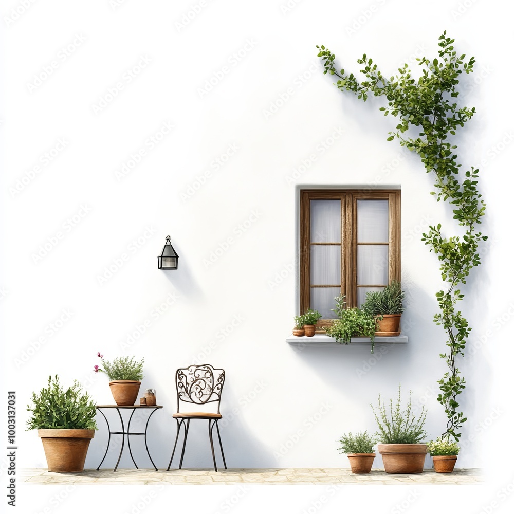 Cozy Outdoor Space with Plants and Window Decor Cozy Outdoor Space with Plants and Window Decor
