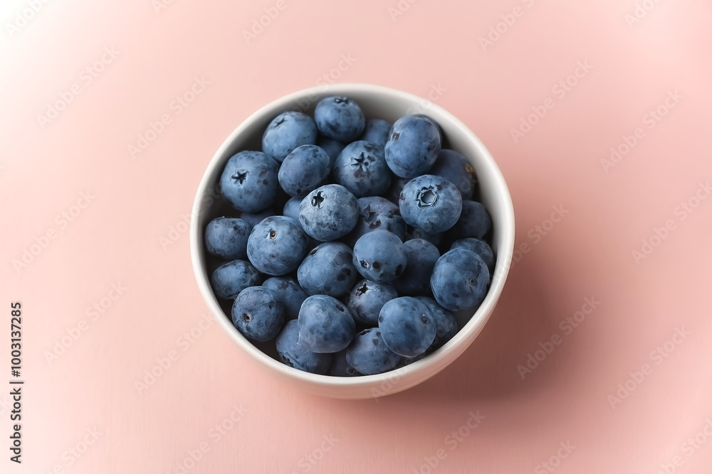 Blueberries in bowl with its fruit scattered isolated on pastel background Blueberries in bowl with its fruit scattered isolated on pastel background