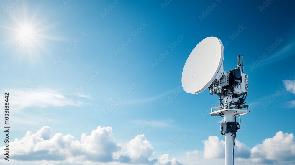 Satellite Dish Against Blue Sky with Clouds Satellite Dish Against Blue Sky with Clouds