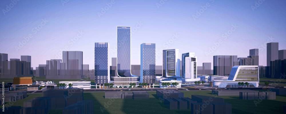 Fototapeta premium skyscrapers downtown city view 3d render