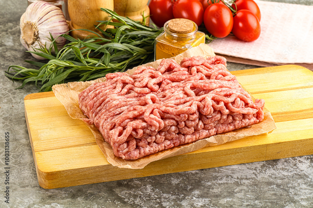 Raw uncooked red minced meat Raw uncooked red minced meat