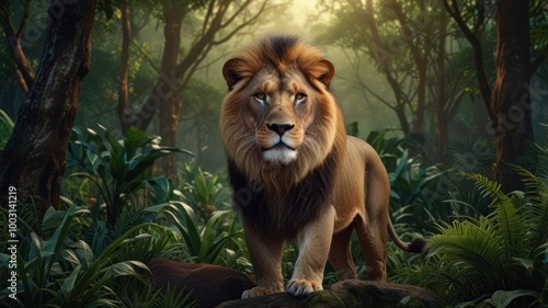 a realistic illustration of a lion sitting