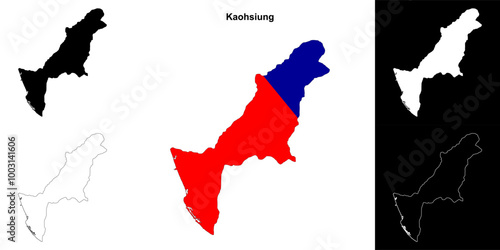Kaohsiung outline map set