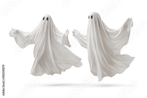 Ghost figures on a white background. Ghostly apparition. Halloween ghost.