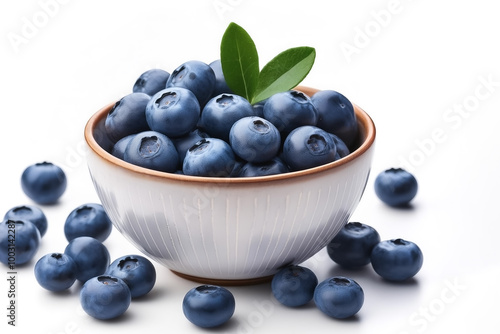 Blueberries in bowl isolated on white background