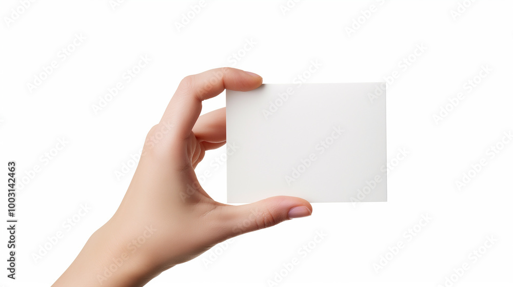 Obraz premium Hand with blank photo card isolated on white background