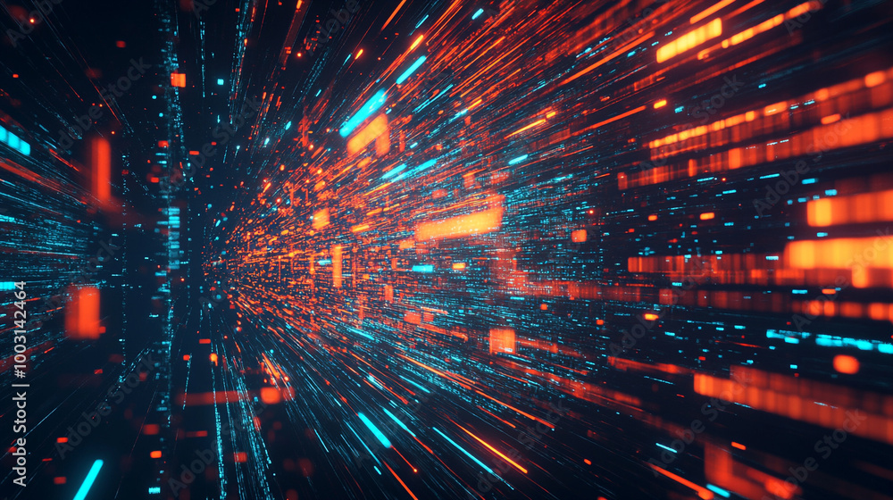 Fototapeta premium Abstract futuristic background with colorful glowing light lines