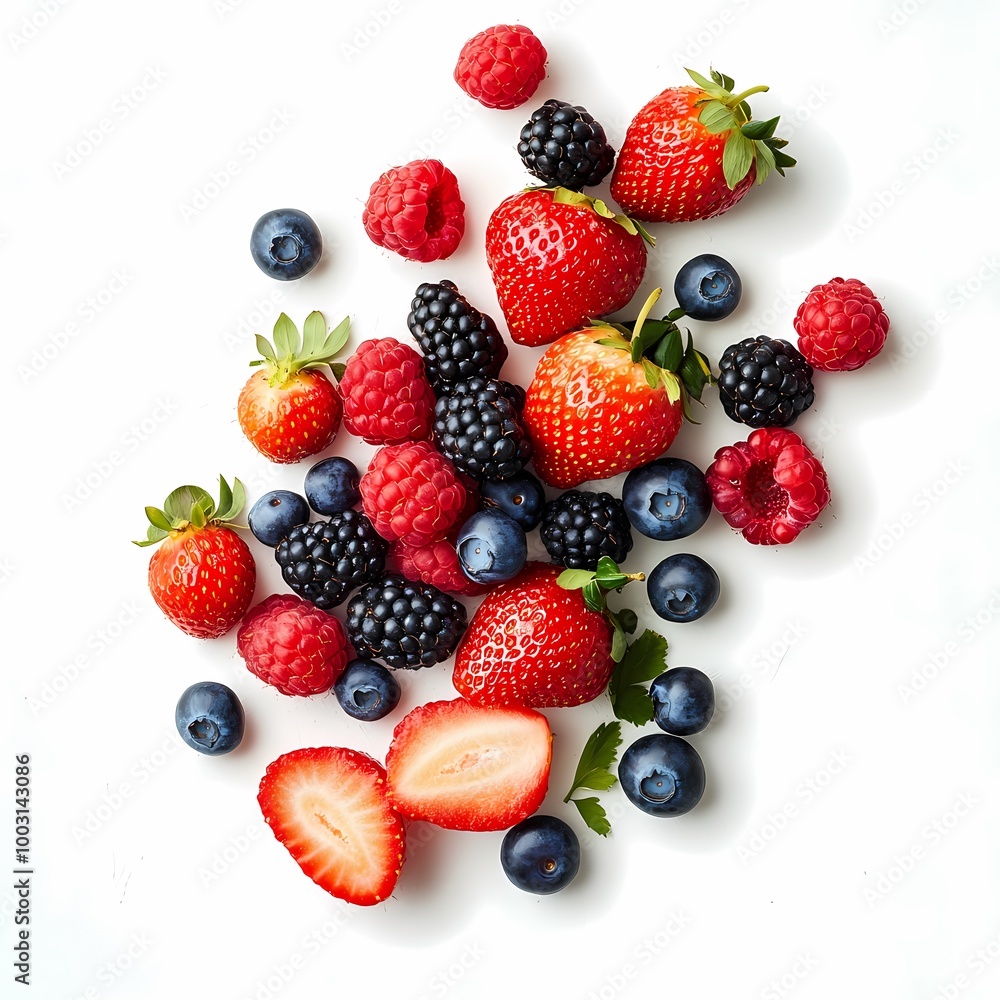 Colorful Selection of Fresh Berries on White Background Colorful Selection of Fresh Berries on White Background
