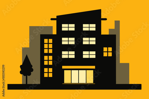 Architecture building single apartment silhouette black Vector art illustration