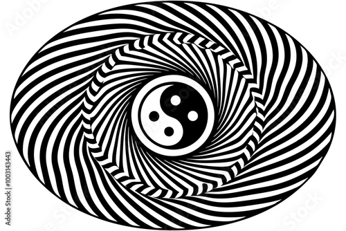 Black lines in circle abstract background. Yin and yang symbol. Dynamic transition illusion