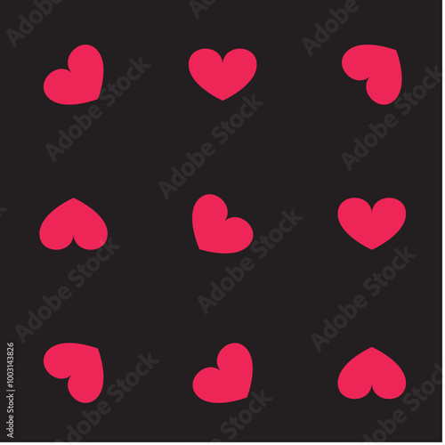 vector valentine hearts, seamless red hearts on black background