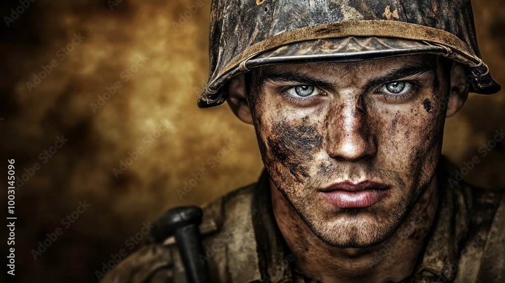 Close Up Portrait of a Soldier in Combat Gear Close Up Portrait of a Soldier in Combat Gear