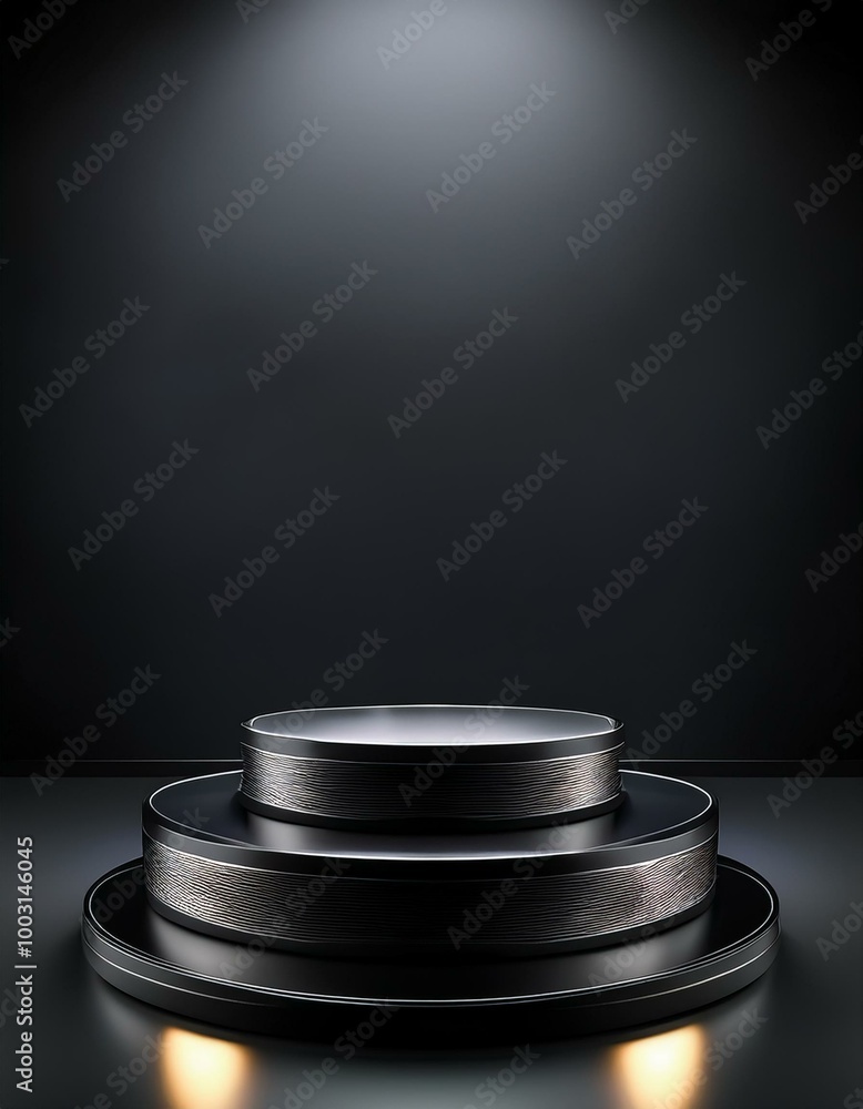 Black tiered podium with light Black tiered podium with light