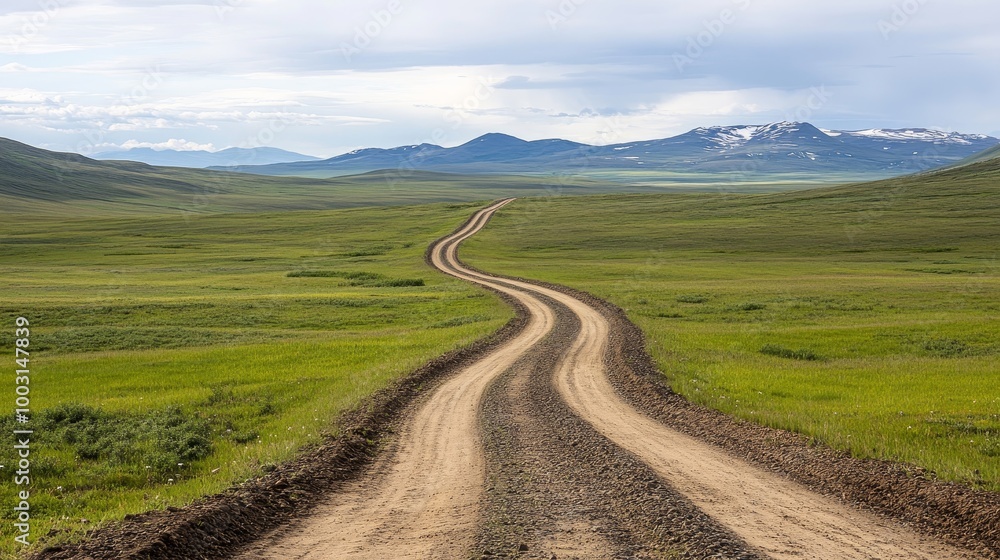Scenic Winding Dirt Road in Lush Green Landscape Scenic Winding Dirt Road in Lush Green Landscape