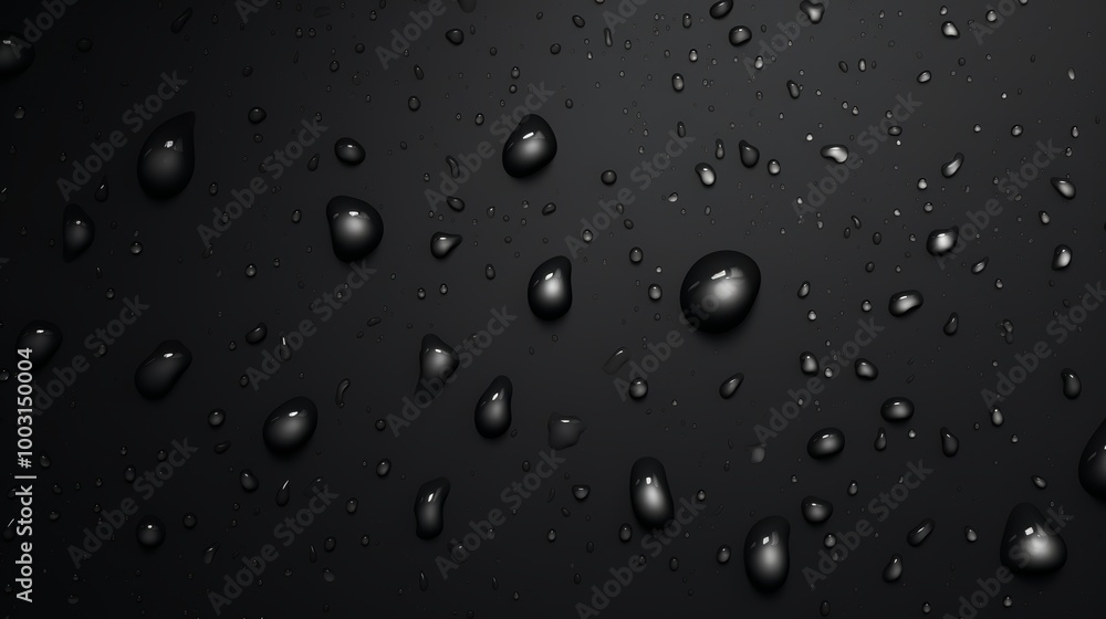 Realistic macro water droplets on black surface abstract wallpaper with bubbles and splashes Realistic macro water droplets on black surface abstract wallpaper with bubbles and splashes