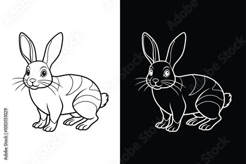 Black side lineout of a rabbit isolated on white background.