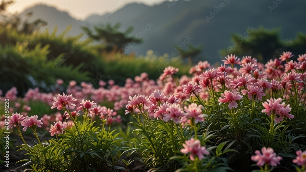 Obraz premium realistic illustration of a higanbana flower in morning view