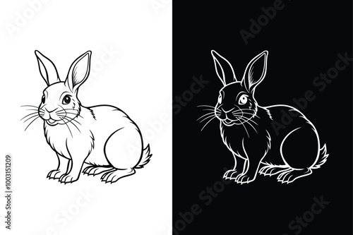 Black side lineout of a rabbit isolated on white background.