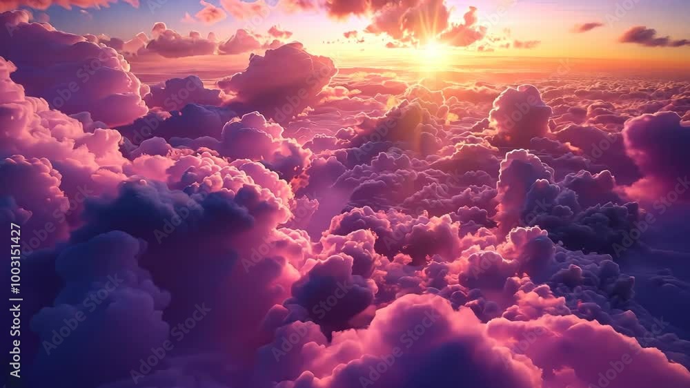 The sun sets over a sea of pink and purple clouds The sun sets over a sea of pink and purple clouds