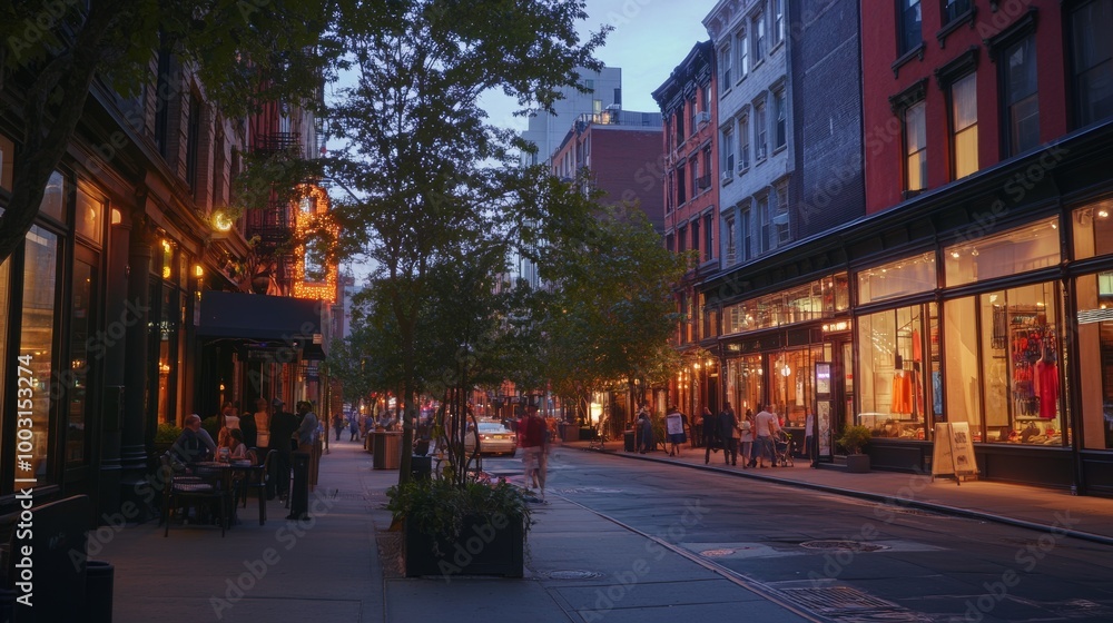 Obraz premium Street sense of West Broadway and Reade Street at dusk in Tribeca Lower Manhattan New York City 
