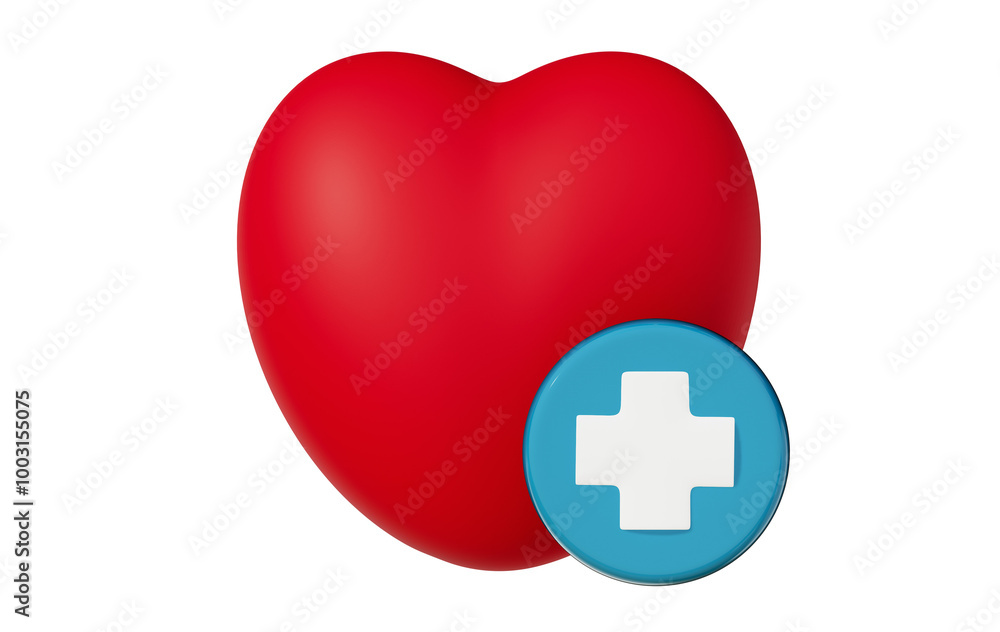 Heart with plus sign icon. Health care, Blood donation, Save life concept 3D render. Heart with plus sign icon. Health care, Blood donation, Save life concept 3D render.