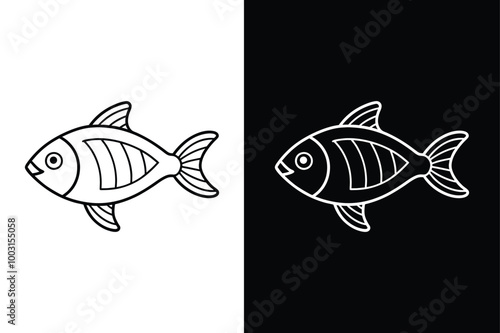 Fish icon black lineout Vector icon isolated on black and white background.