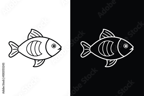 Fish icon black lineout Vector icon isolated on black and white background.