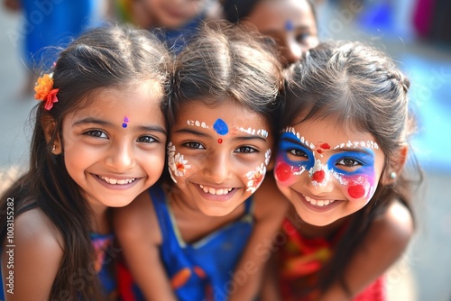 Children's Day in India. Girls and boys smile and enjoy the holiday