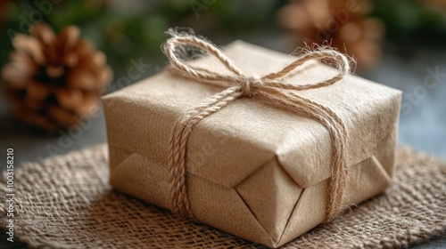 Rustic Homemade Gift Wrapped in Brown Paper with Twine for Eco-Friendly Holiday