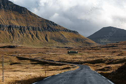 Scenic road in the mountains of Faroe islands