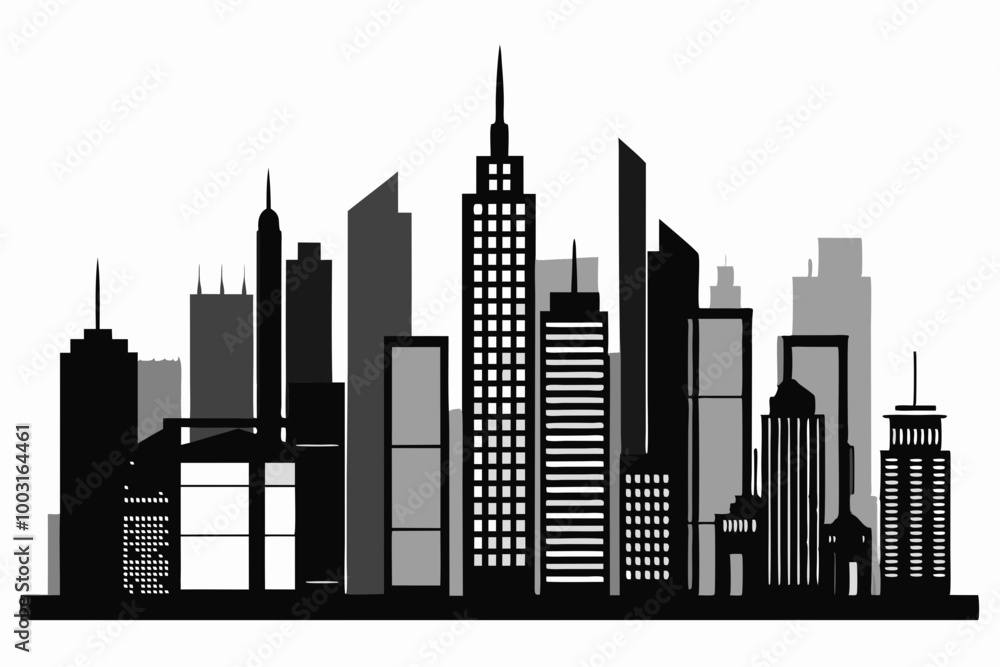 Fototapeta premium City skyscraper line art silhouette black Vector art illustration 