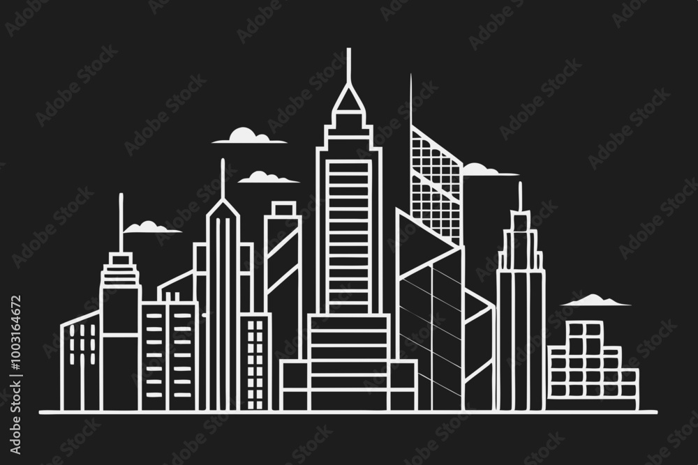 City skyscraper line art silhouette black Vector art illustration City skyscraper line art silhouette black Vector art illustration