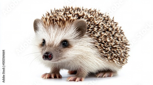 Cute hedgehog exploring a bright space on a white surface during daylight hours