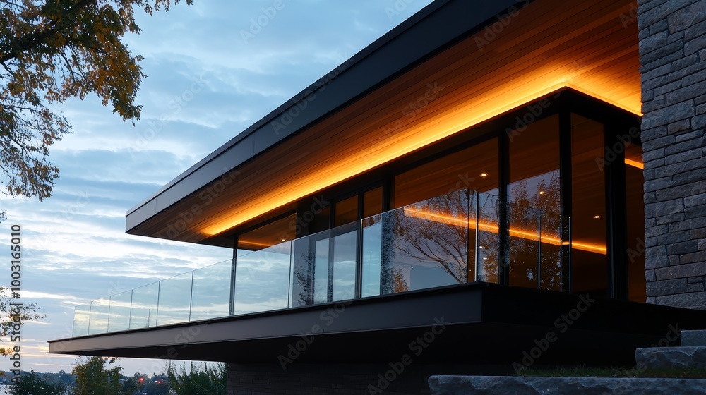 A broken-down house with a sagging porch transformed into a luxury home with a sleek modern deck, glass railings, and beautiful exterior lighting. A broken-down house with a sagging porch transformed into a luxury home with a sleek modern deck, glass railings, and beautiful exterior lighting.