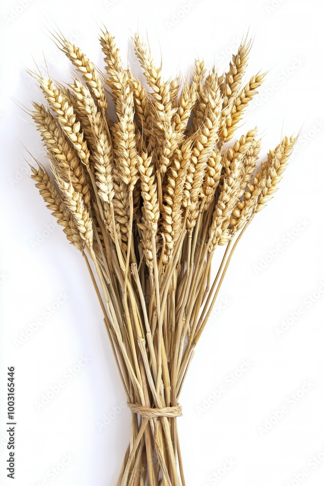 Wheat stalks tied together, showcasing the beauty of harvested crops in a rustic display Wheat stalks tied together, showcasing the beauty of harvested crops in a rustic display