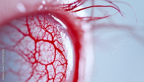 A close-up of an arteriogram showing the intricate blood vessels of the retina, with contrast dye enhancing the clarity of the tiny arteries in the eye. photo