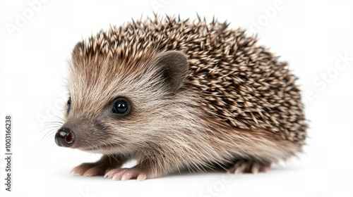 Cute hedgehog exploring a bright space on a white surface during daylight hours