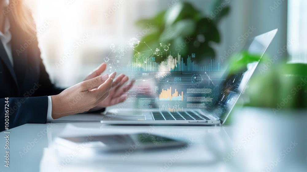 Business Professional Analyzing Data on Laptop Business Professional Analyzing Data on Laptop