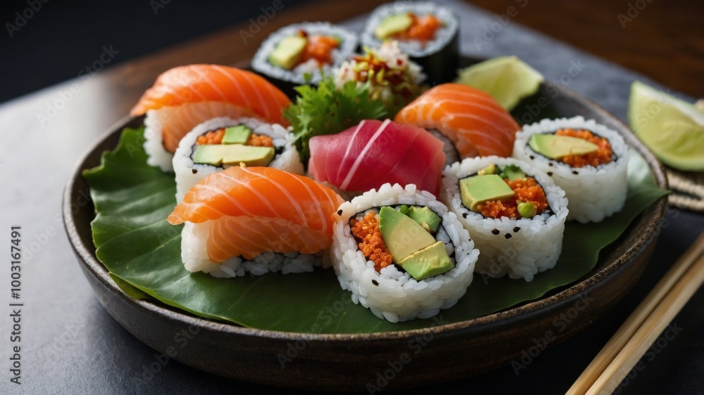 delicious Japanese sushi dish- generative ai delicious Japanese sushi dish- generative ai