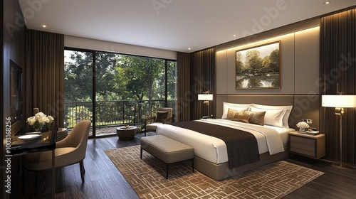 Wallpaper Mural Elegant hotel room with scenic garden view Torontodigital.ca