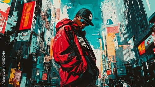 Graffiti Street Art Hip-Hop Album Cover with Urban City Background