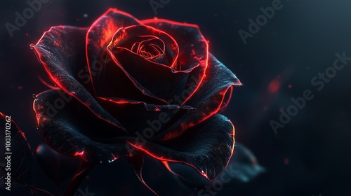 Glowing Red Neon Rose in the Dark Background - Made with Generative AI photo