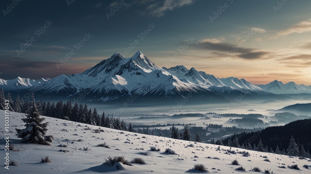 Obraz premium realistic illustration of a landscape of a snow mountain