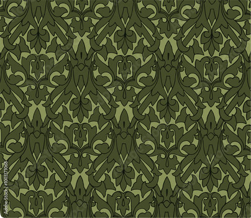  intricate green floral pattern with a vintage design aesthetic. perfect for wallpaper or background.