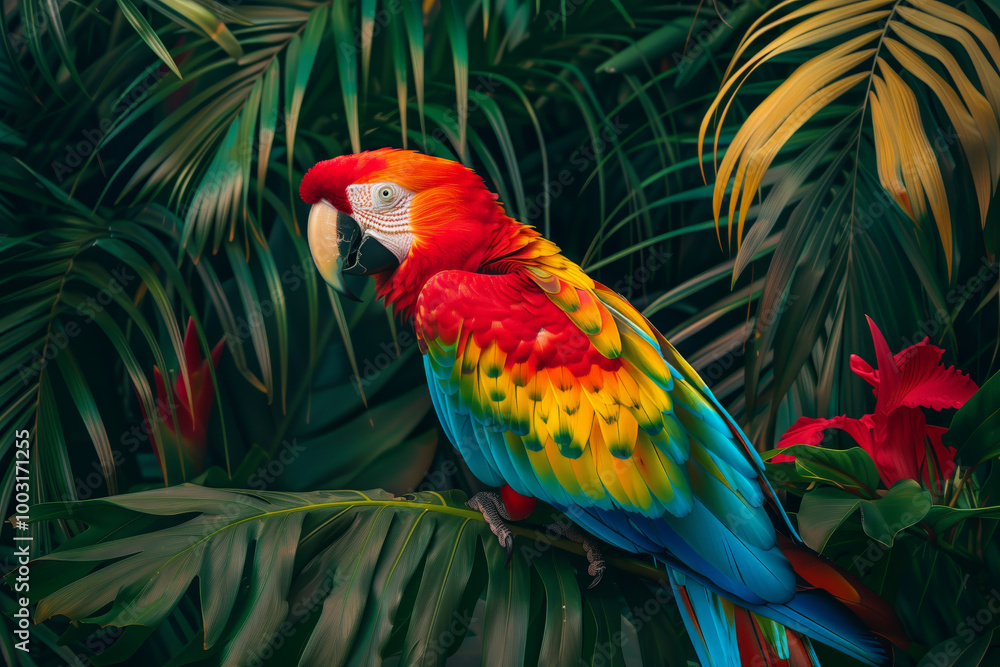 Obraz premium Colorful Macaw Perched on Tree Branch