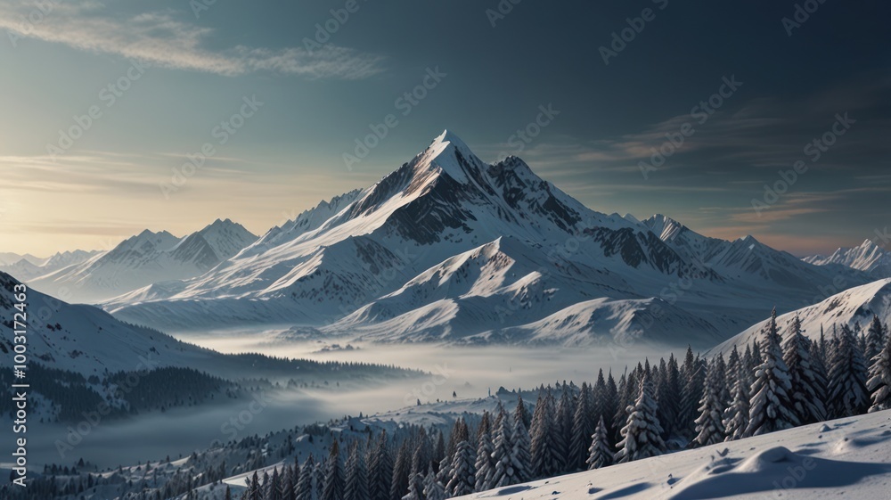realistic illustration of a landscape of a snow mountain realistic illustration of a landscape of a snow mountain