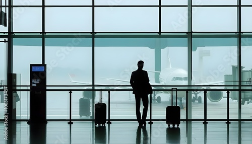 Travelers Silhouette at the Airport Gate During Sunset