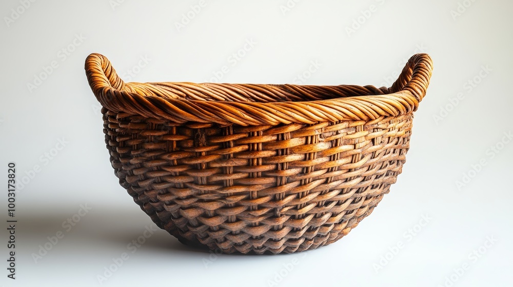 Fototapeta premium Wicker basket with handles on white background