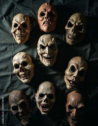 Collection of Spooky Halloween Masks: Horror and Fear