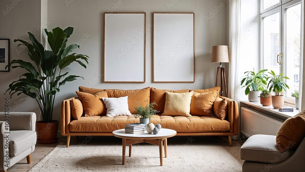Bright and cheerful living room with modern decor and cozy seating in a welcoming atmosphere Bright and cheerful living room with modern decor and cozy seating in a welcoming atmosphere